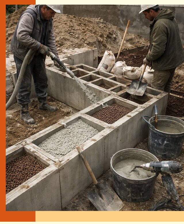 Заполнение полостей фундамента в Озёрске герметичным утеплением и повышением прочности